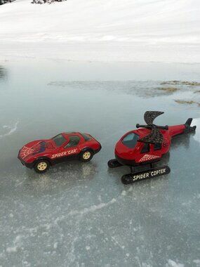 Vintage Spider-Man Spider Car & Spider Copter Toy Set Marvel Diecast Lot